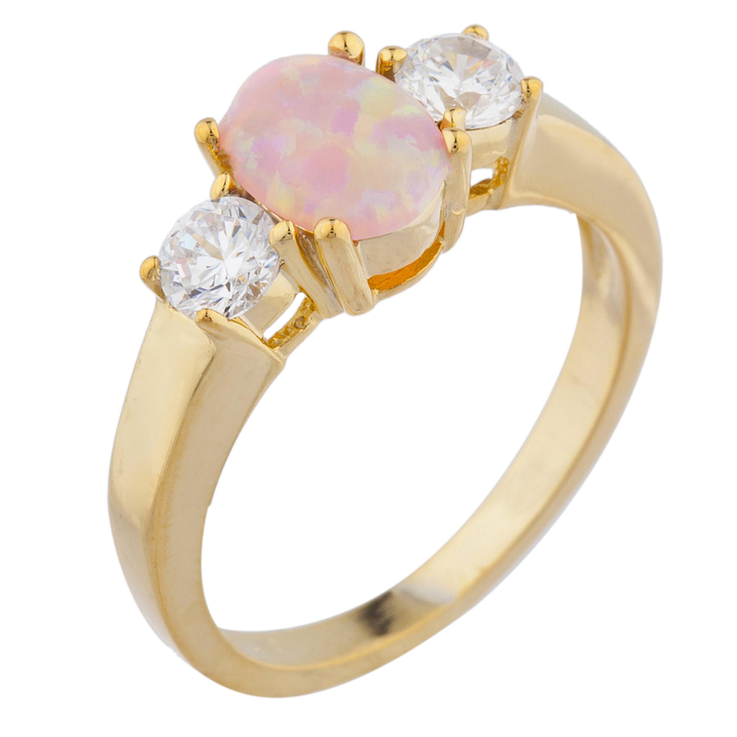 14Kt Gold Pink Opal & Zirconia Oval Ring