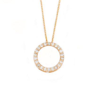 14Kt Gold Genuine Natural Diamond Circle Cluster Pendant Necklace