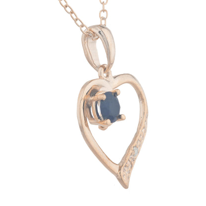 14Kt Rose Gold Plated Genuine Black Onyx & Diamond Heart Pendant