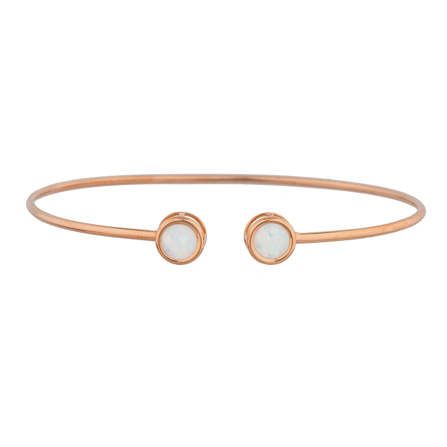 14Kt Rose Gold Plated Genuine Opal Round Bezel Bangle Bracelet