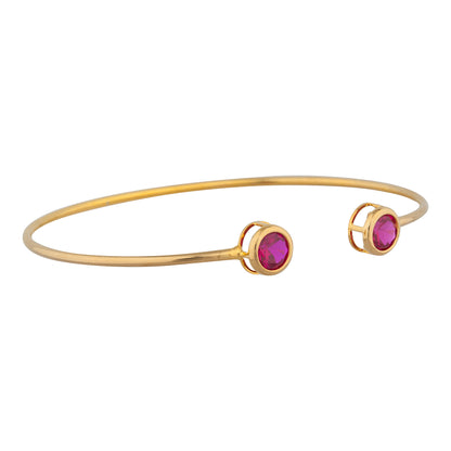 14Kt Yellow Gold Plated Created Ruby Round Bezel Bangle Bracelet