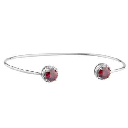 2 Ct Garnet & Diamond Round Bangle Bracelet .925 Sterling Silver