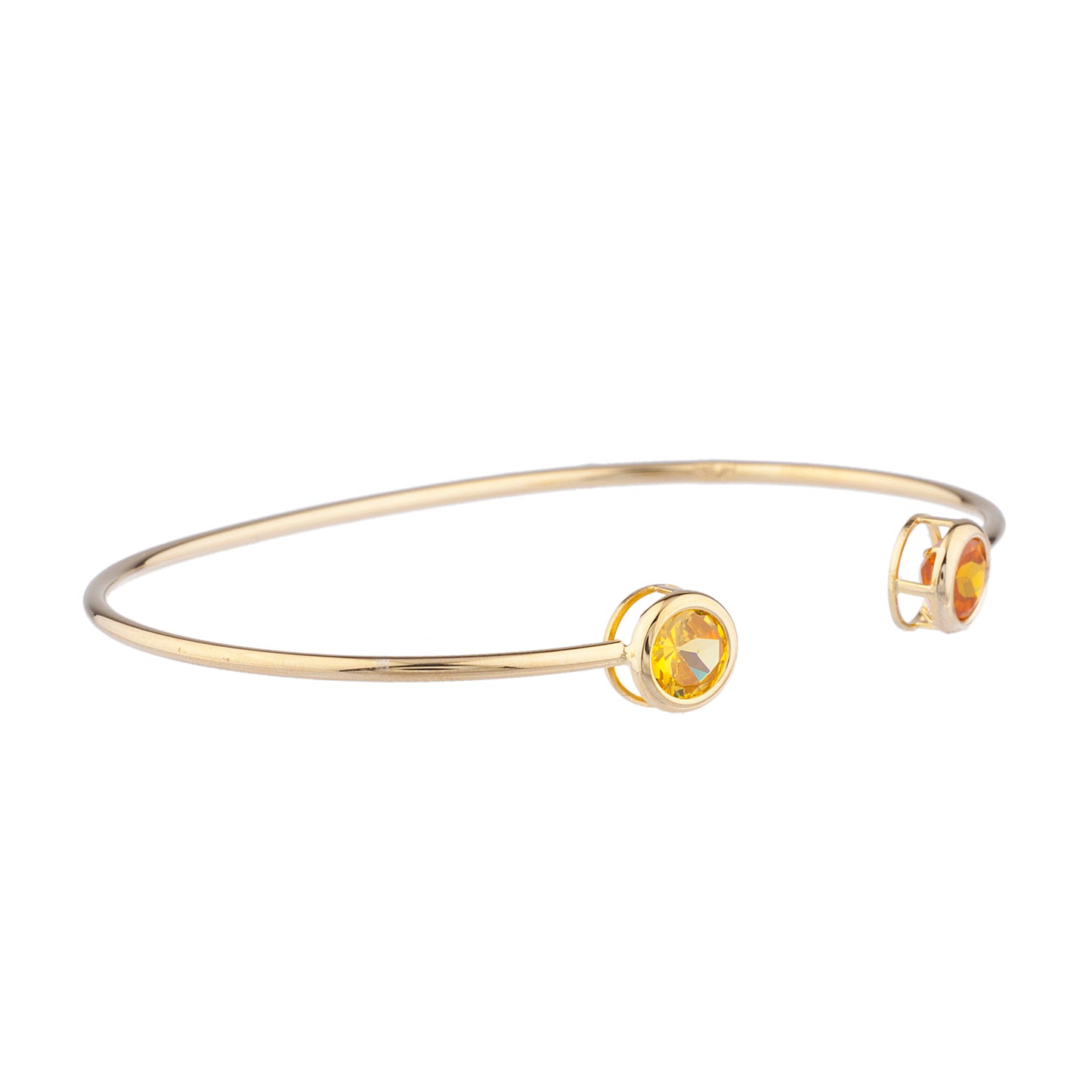 Orange & Yellow Citrine Round Bezel Bangle Bracelet 14Kt Yellow Gold Plated Over .925 Sterling Silver