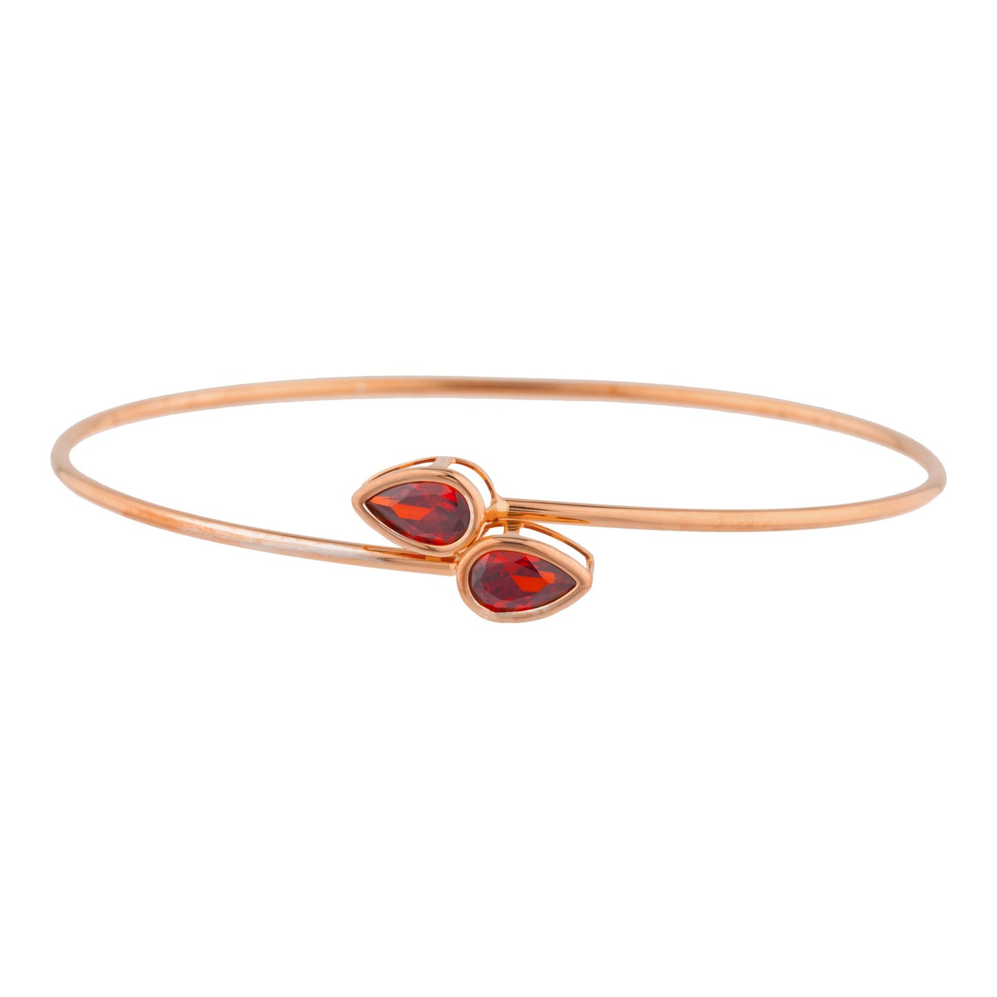 14Kt Rose Gold Plated Garnet Pear Bezel Bangle Bracelet