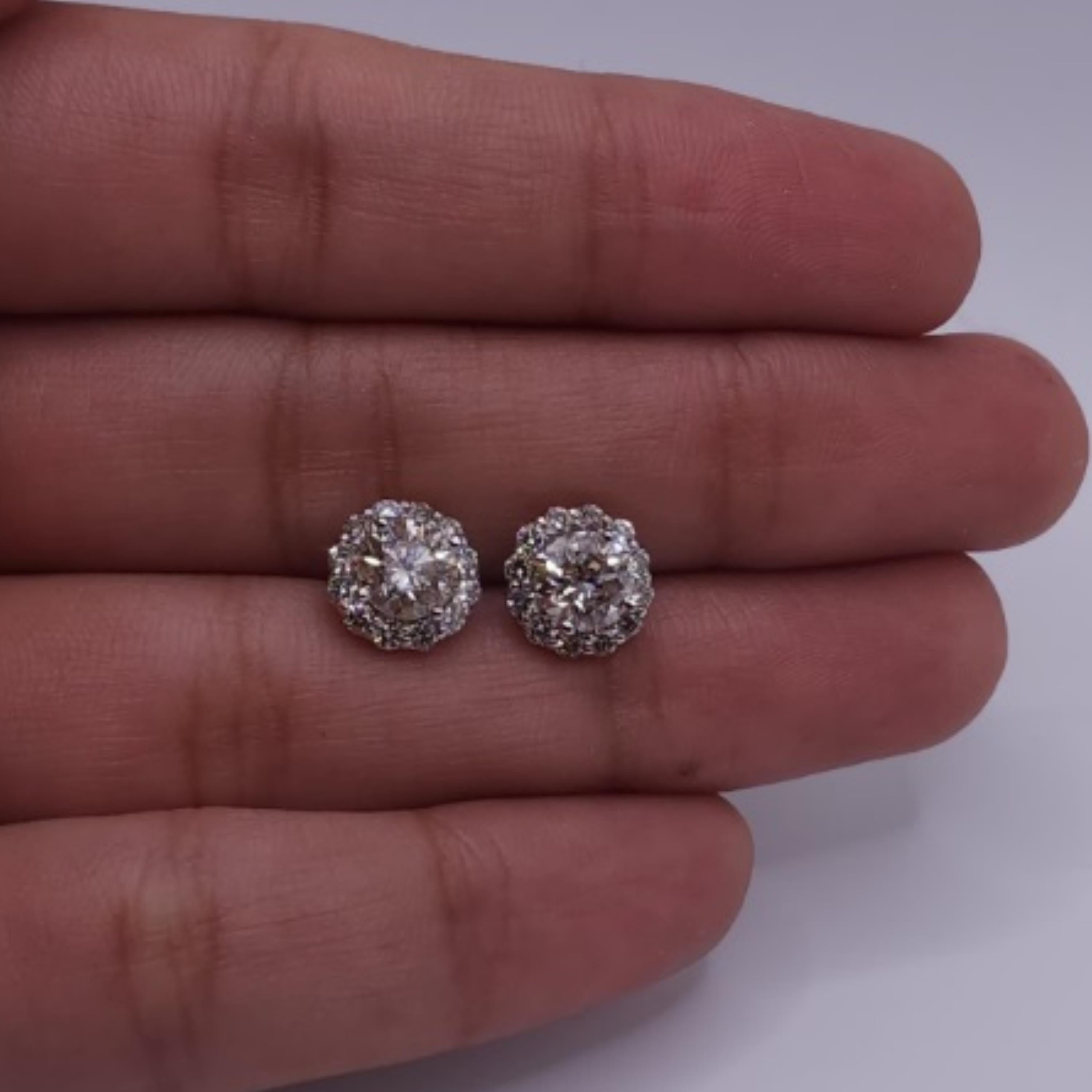 14Kt Gold 2.02 Ct Genuine Natural Diamond Halo Stud Earrings