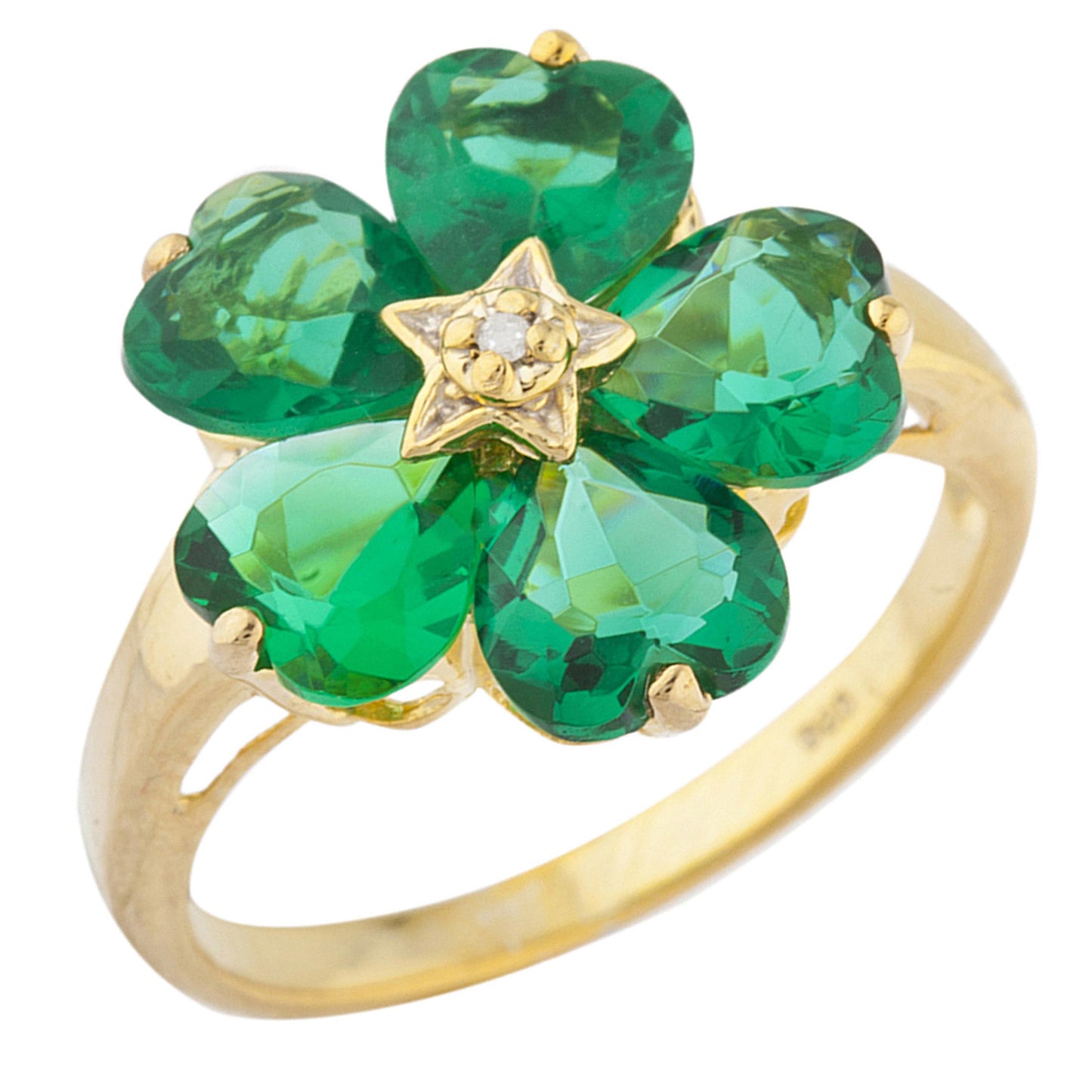 14Kt Gold Emerald & Diamond Heart Flower Design Ring