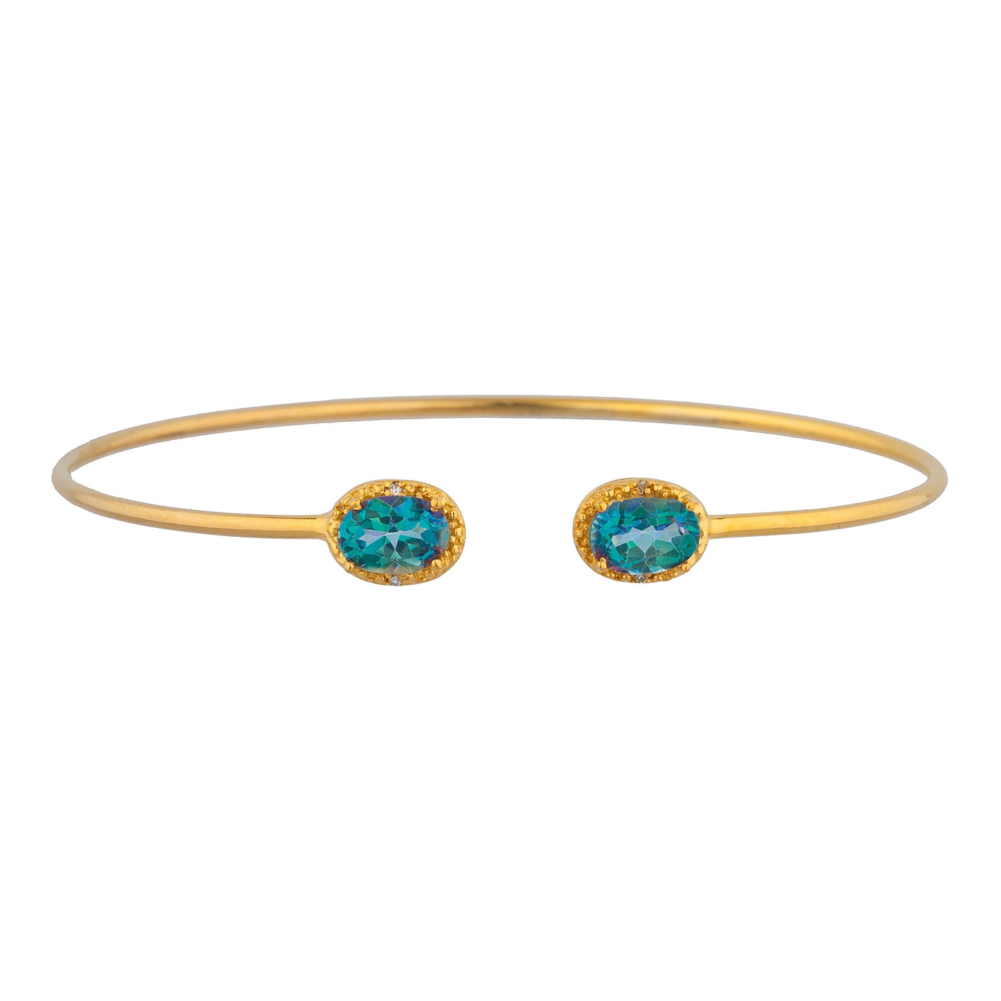 14Kt Gold Natural Blue Mystic Topaz & Diamond Oval Bangle Bracelet