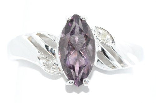 1 Ct Alexandrite & Diamond Marquise Ring .925 Sterling Silver Rhodium Finish