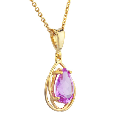 14Kt Yellow Gold Plated Pink Sapphire Pear Teardrop Design Pendant