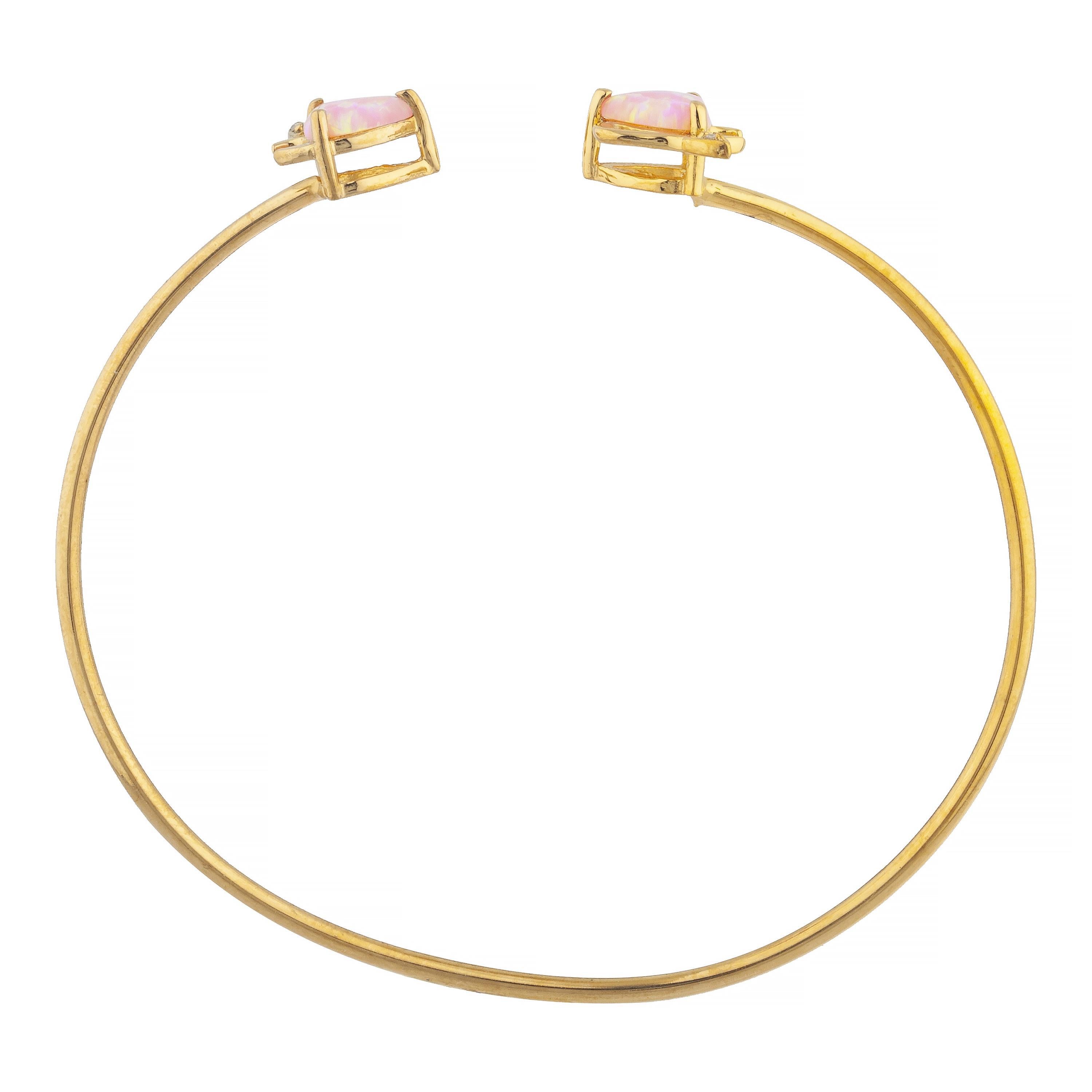 Pink Opal & Diamond Devil Heart Bangle Bracelet 14Kt Yellow Gold Rose Gold Silver