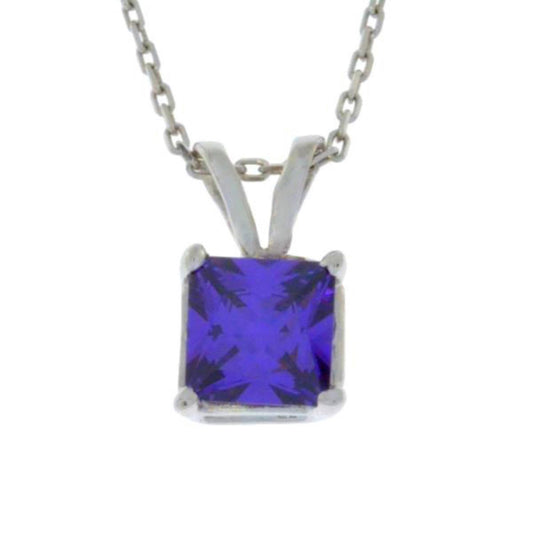 14Kt Gold Amethyst Princess Cut Pendant Necklace