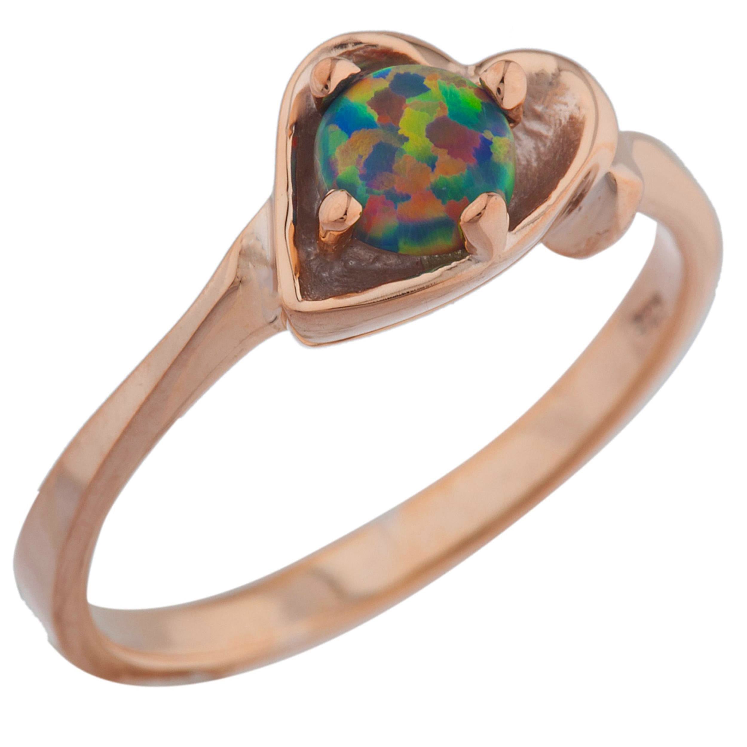 14Kt Gold Black Opal Round Heart Ring