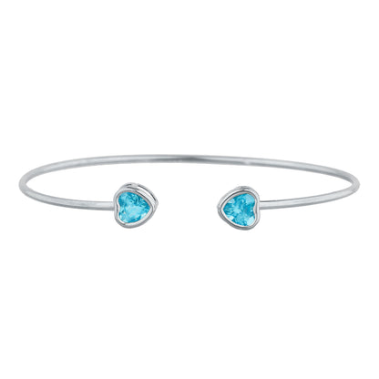 14Kt Gold Blue Topaz Heart Bezel Bangle Bracelet