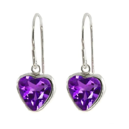 2 Ct Amethyst Heart Bezel Dangle Earrings .925 Sterling Silver