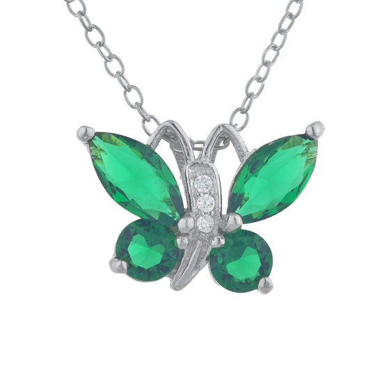 Emerald Butterfly Pendant .925 Sterling Silver