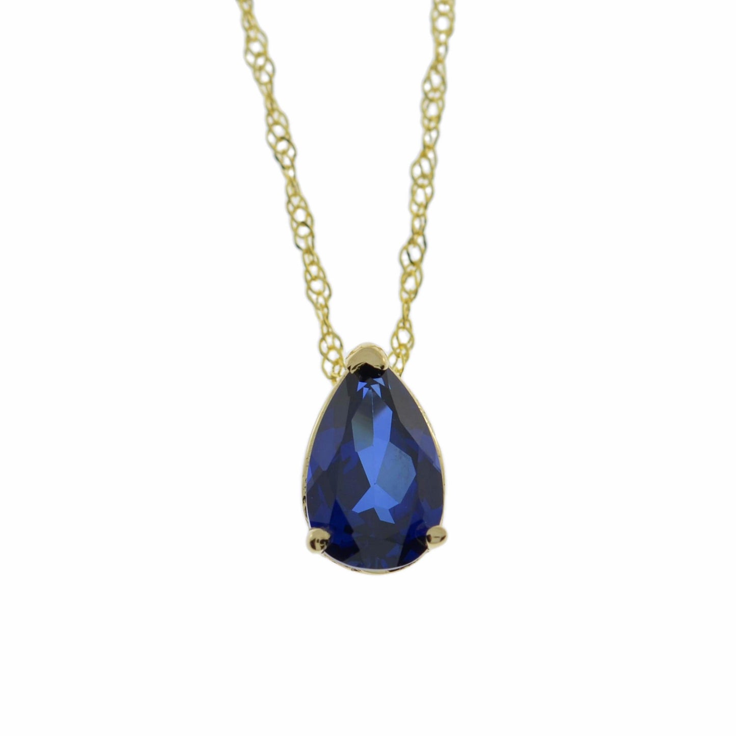 14Kt Gold Blue Sapphire Teardrop Pendant Necklace