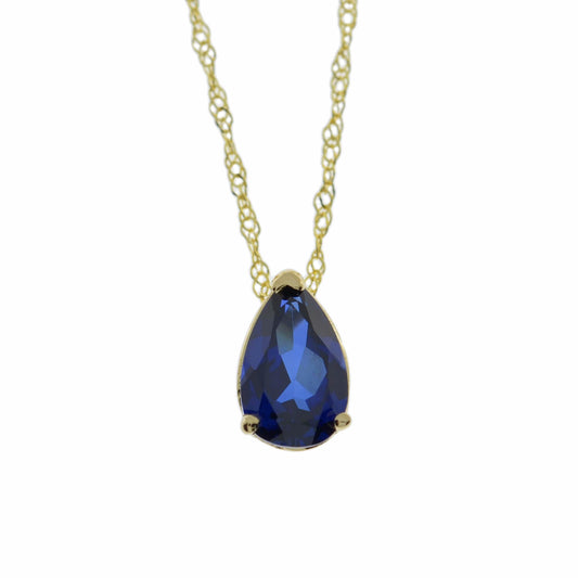 14Kt Gold Blue Sapphire Teardrop Pendant Necklace