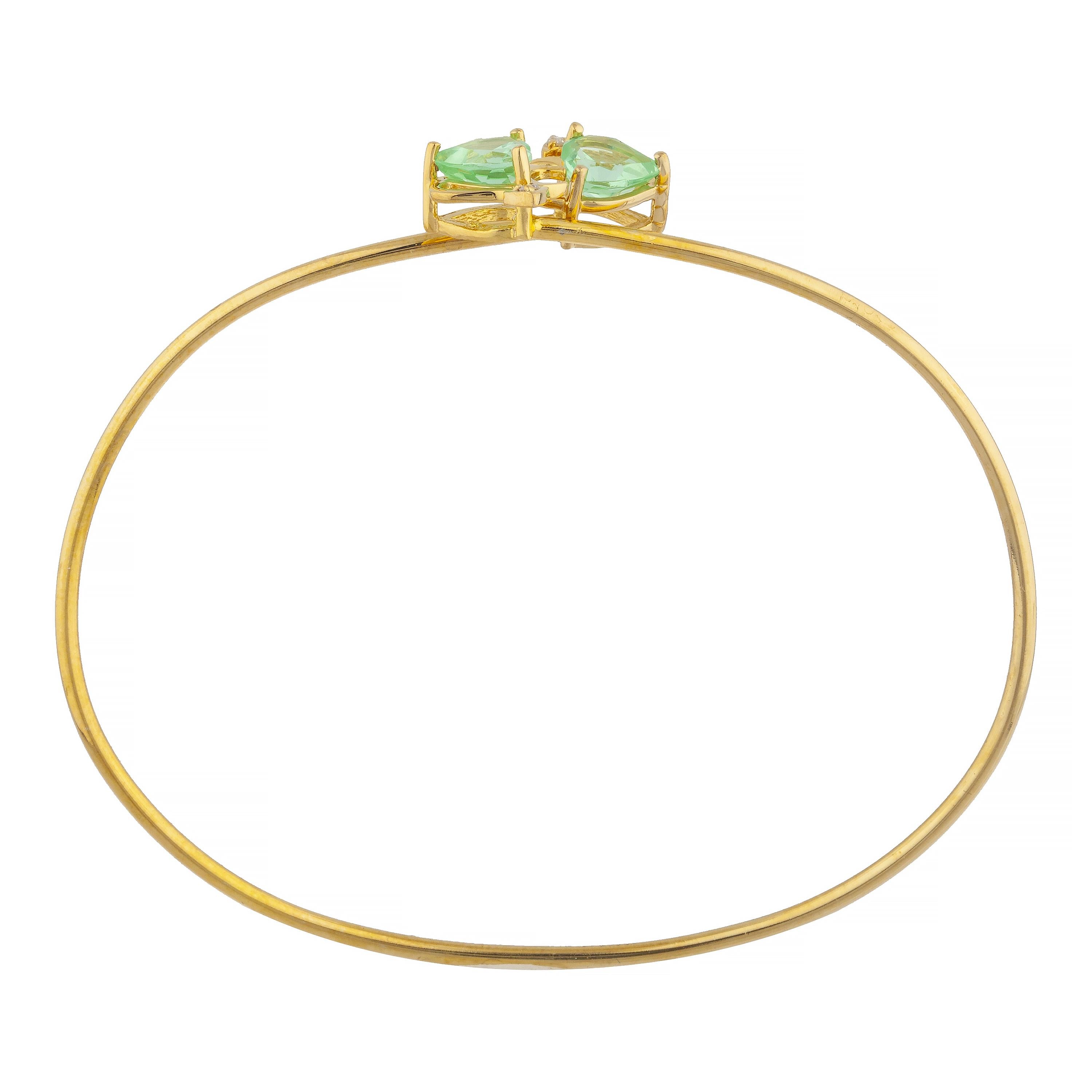 Green Sapphire & Diamond Devil Heart Bangle Bracelet 14Kt Yellow Gold Rose Gold Silver