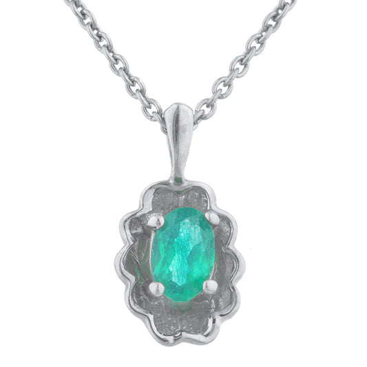 0.50 Ct Genuine Emerald Oval Design Pendant .925 Sterling Silver