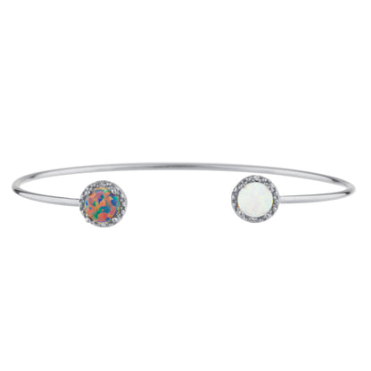 14Kt Gold Black & White Opal Diamond Round Bangle Bracelet