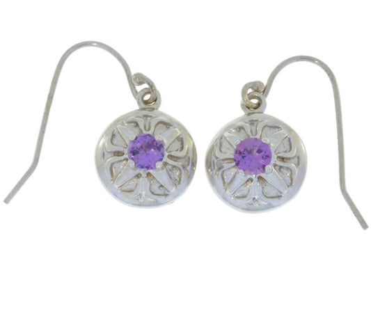 Amethyst Round Dangle Earrings .925 Sterling Silver