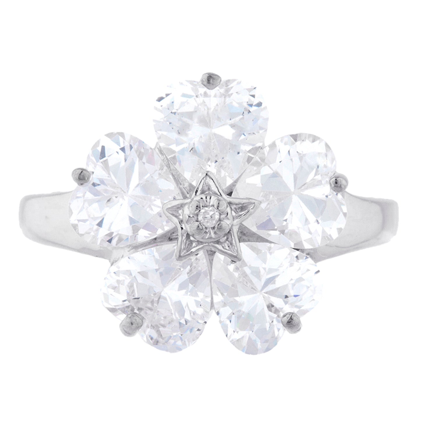 14Kt Gold White Sapphire & Diamond Heart Flower Design Ring