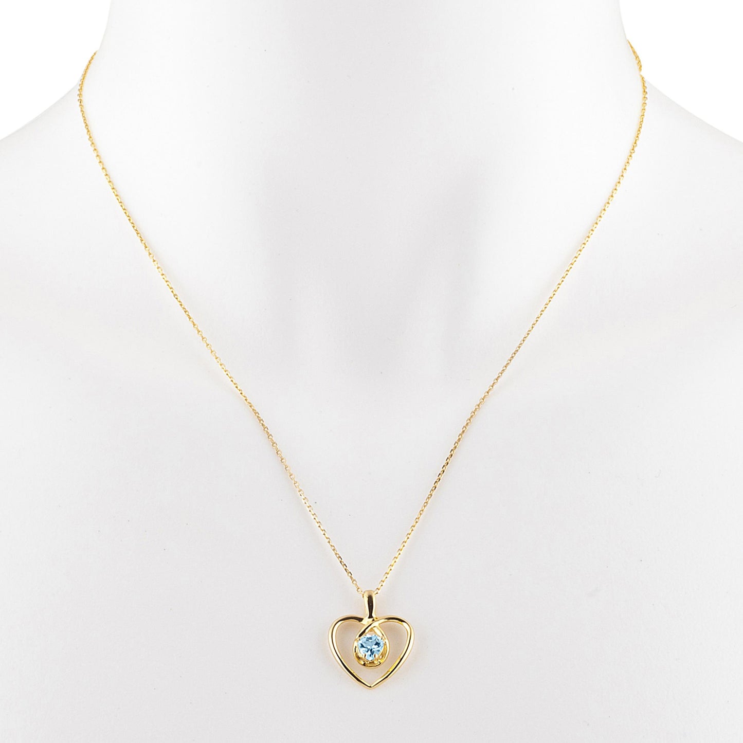 14Kt Gold Blue Topaz Heart Design Pendant Necklace