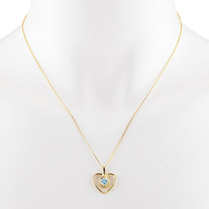 14Kt Gold Blue Topaz Heart Design Pendant Necklace