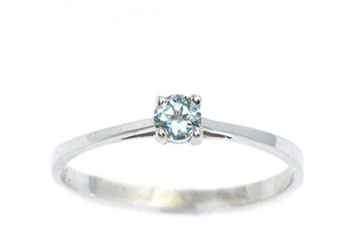 3mm Genuine Aquamarine Round Ring .925 Sterling Silver Rhodium Finish