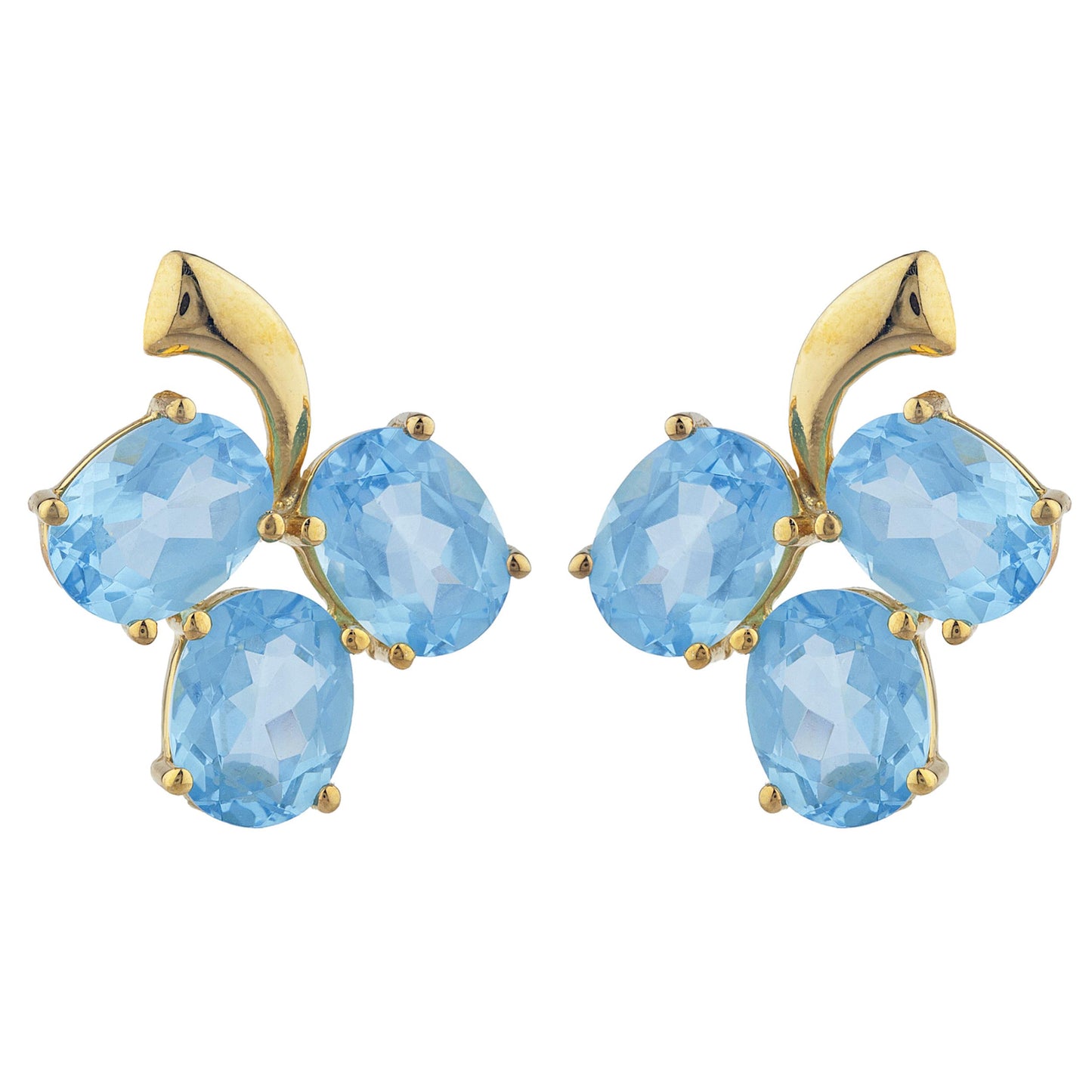 14Kt Yellow Gold Plated Blue Topaz Oval Design Stud Earrings