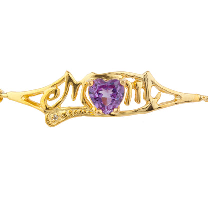 Alexandrite & Diamond Heart Mom Bracelet 14Kt Yellow Gold Plated Over .925 Sterling Silver