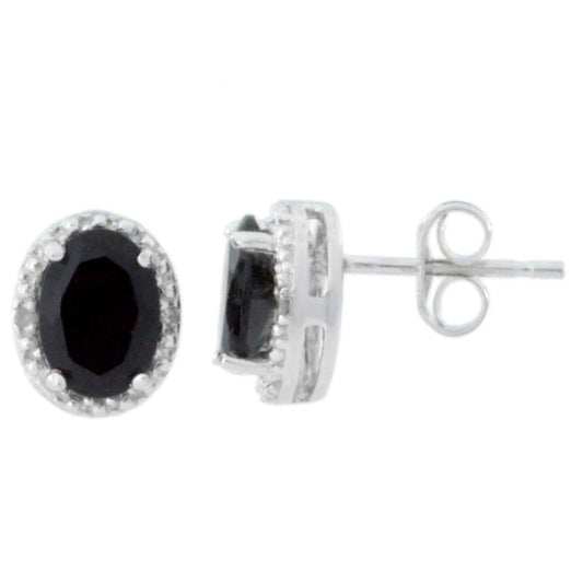 14Kt White Gold Black Onyx & Diamond Oval Stud Earrings