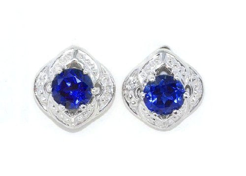 4mm Created Blue Sapphire Round Stud Earrings .925 Sterling Silver