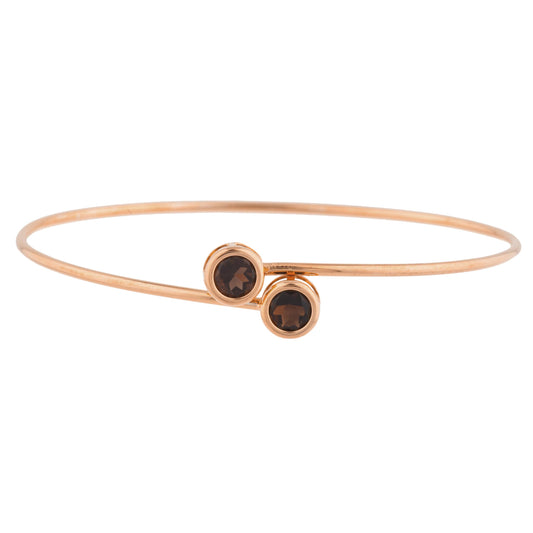 14Kt Rose Gold Plated Genuine Smoky Topaz Round Bezel Bangle Bracelet