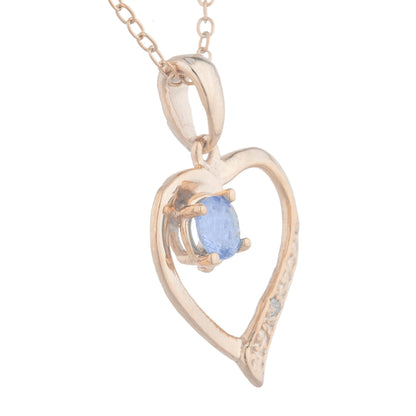 14Kt Rose Gold Plated Tanzanite & Diamond Heart Pendant