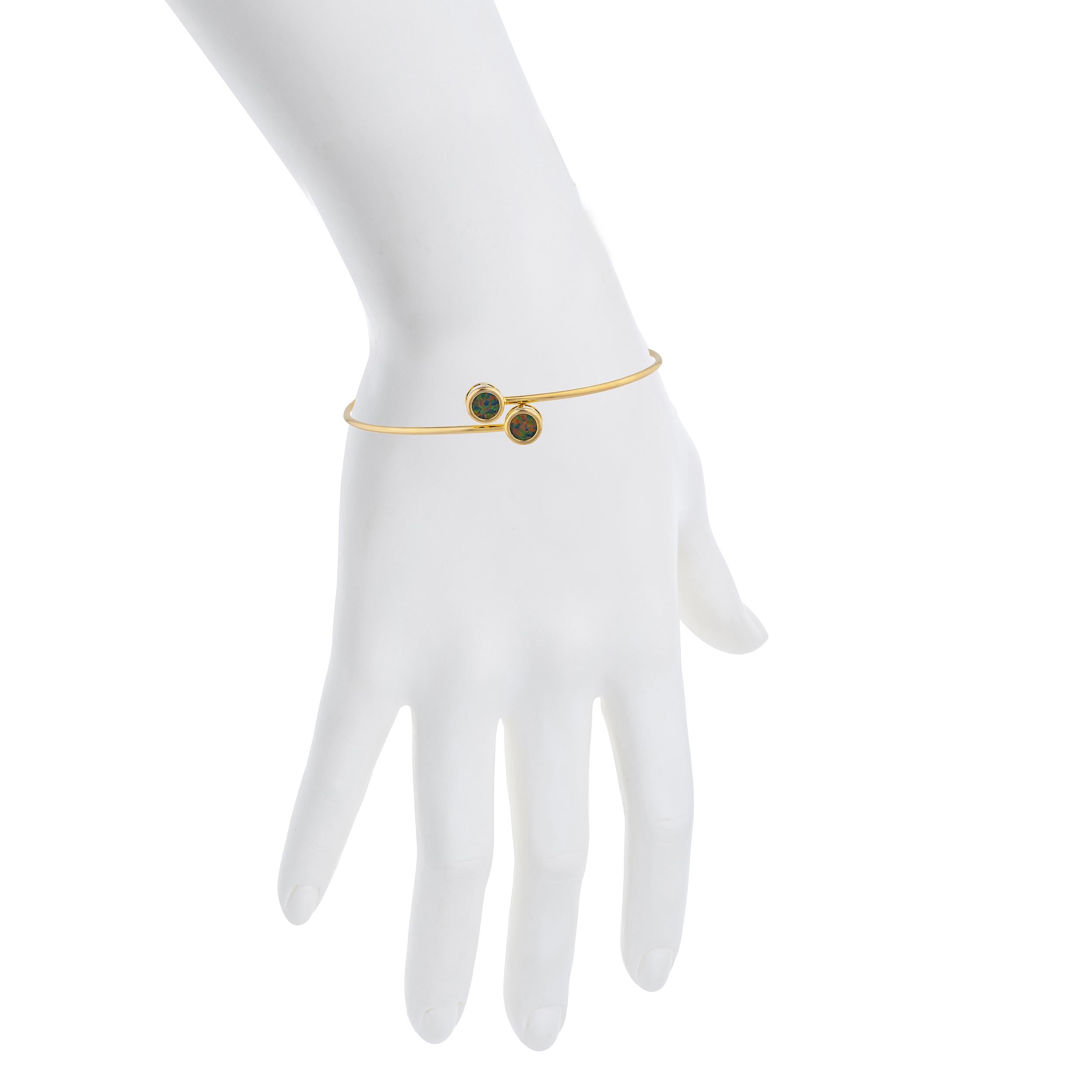 14Kt Gold Black Opal Round Bezel Bangle Bracelet