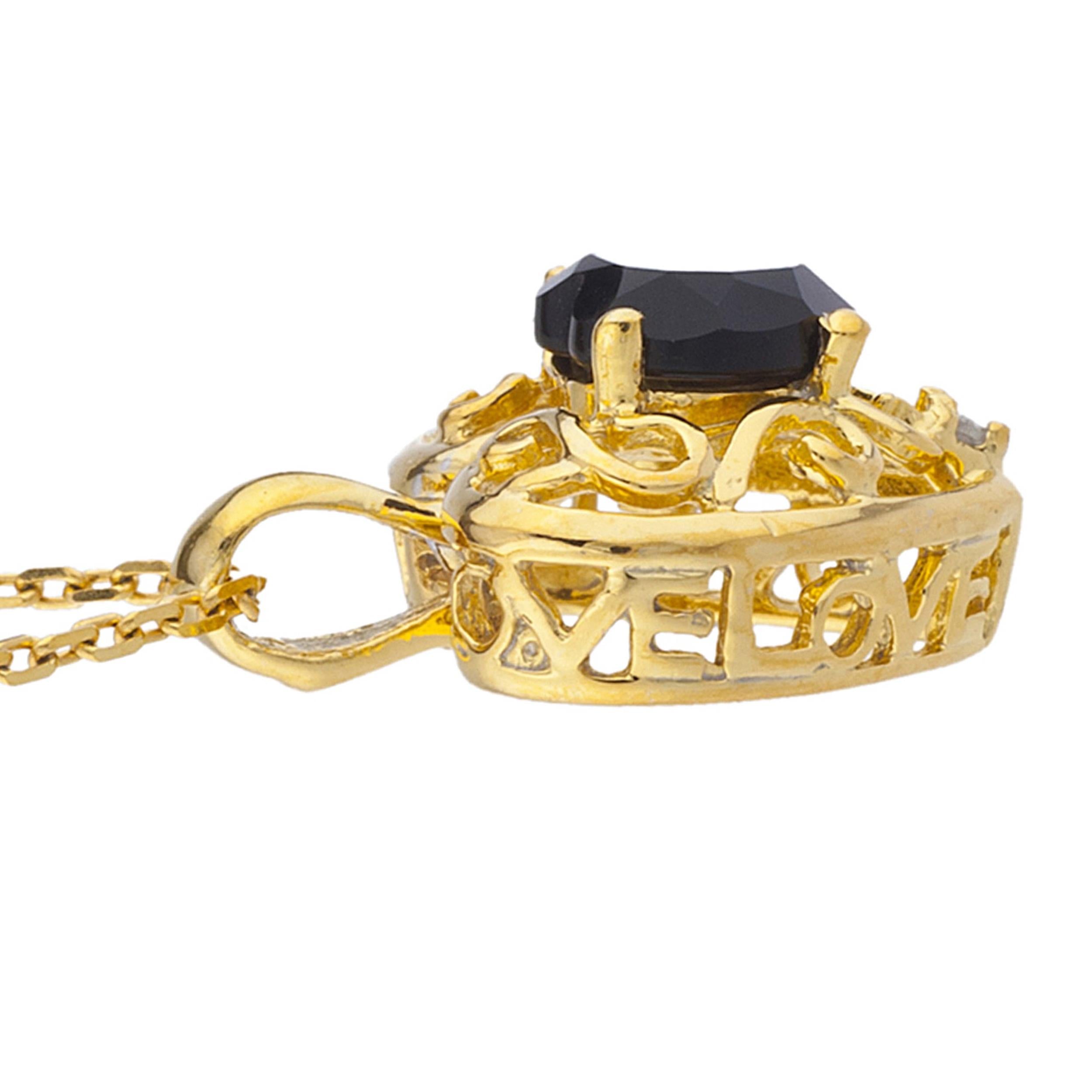 14Kt Gold Genuine Black Onyx & Diamond Heart LOVE ENGRAVED Pendant Necklace