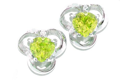 1 Ct Peridot Heart Diamond Stud Earrings .925 Sterling Silver