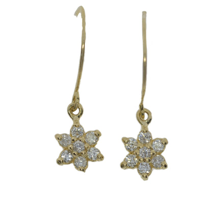 14Kt Gold Diamond Cluster Flower Dangle Earrings