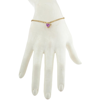 14Kt Yellow Gold Plated Pink Sapphire & Diamond Devil Heart Bracelet