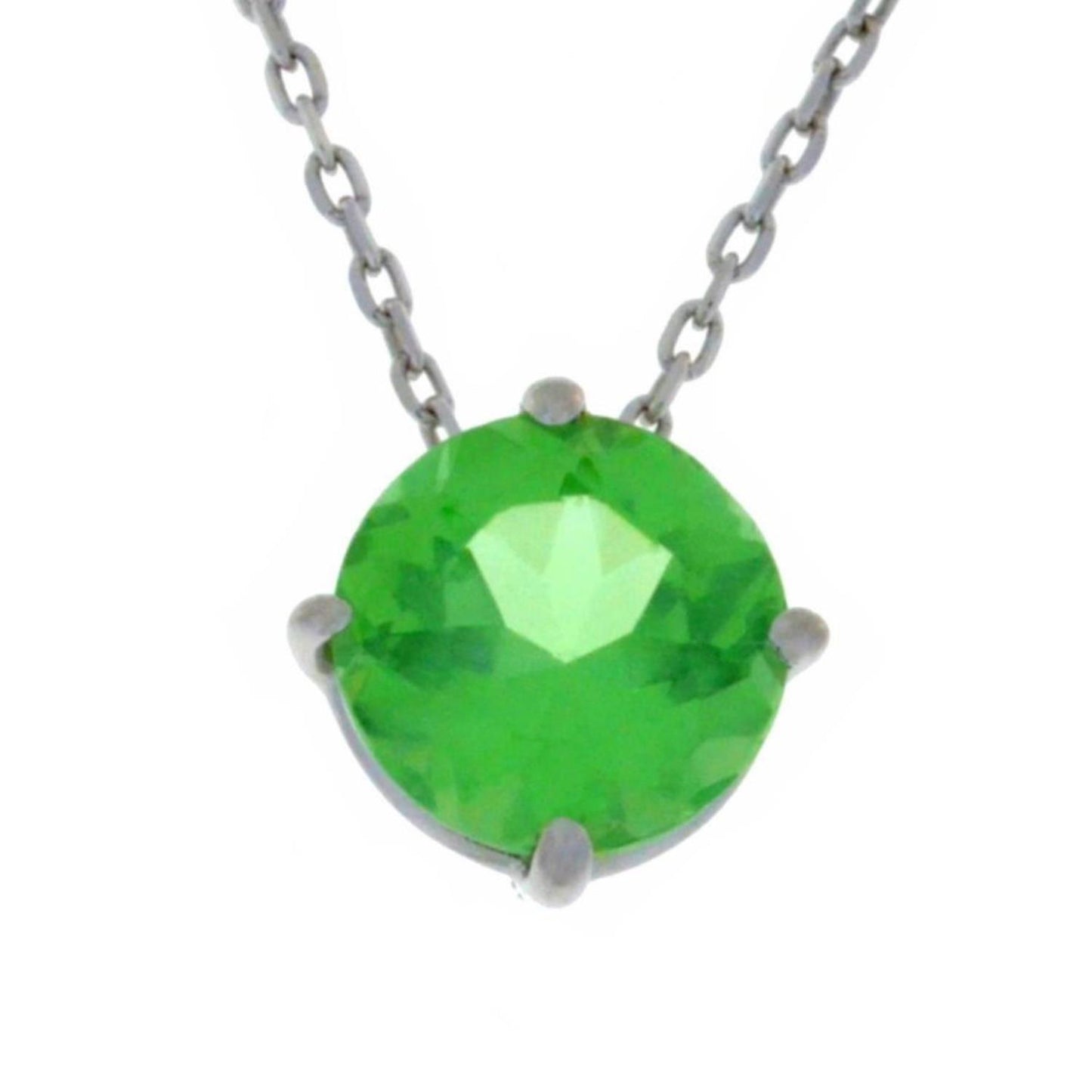 14Kt Gold Green Sapphire Round Pendant Necklace