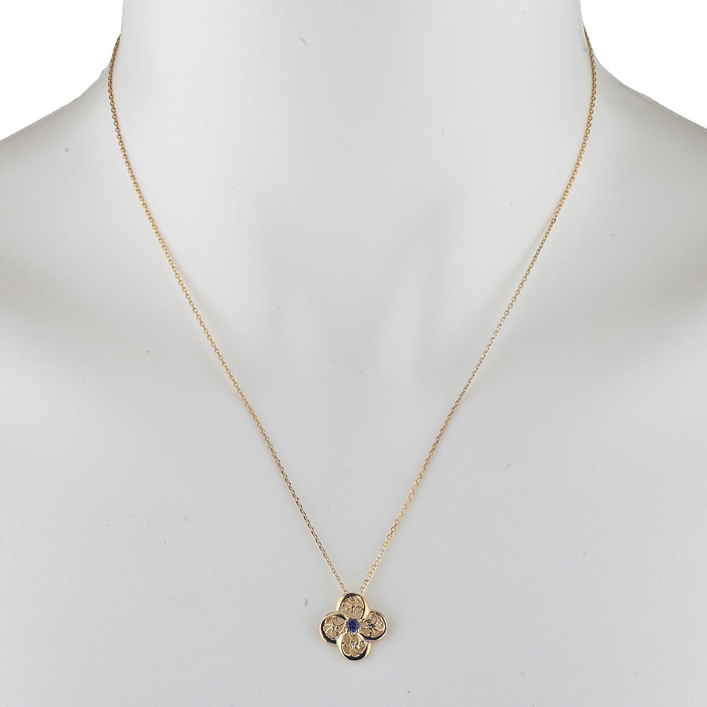 14Kt Gold Alexandrite Clover Design Pendant Necklace