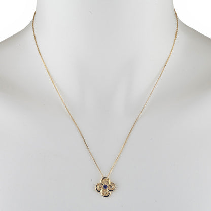 14Kt Gold Alexandrite Clover Design Pendant Necklace