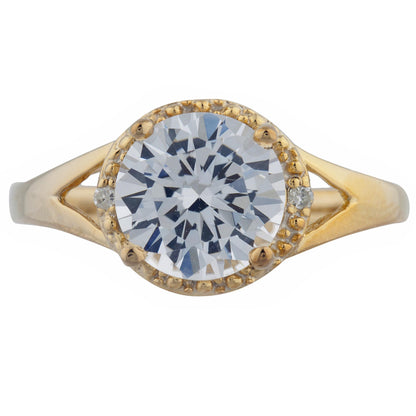 14Kt Gold 2 Ct Zirconia & Diamond Halo Design Round Ring