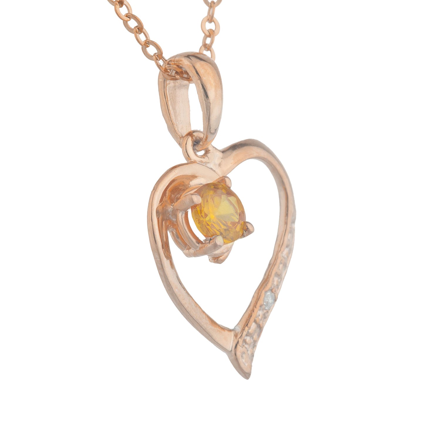 14Kt Rose Gold Plated Orange Citrine & Diamond Heart Pendant