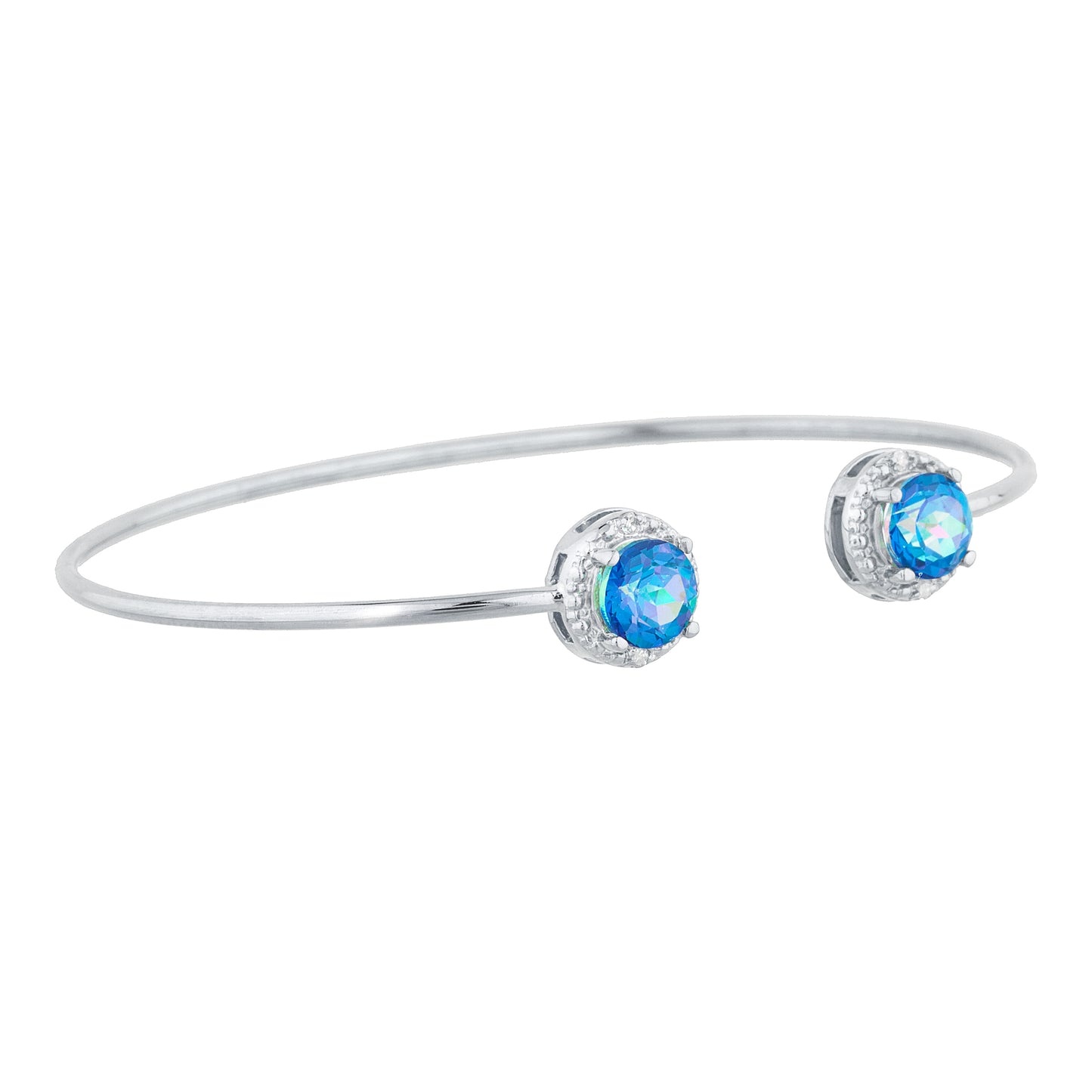 2 Ct Natural Blue Mystic Topaz & Diamond Round Bangle Bracelet .925 Sterling Silver