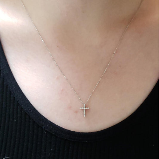 14Kt Gold 0.10 Ct Genuine Natural Diamond Cross Pendant Necklace