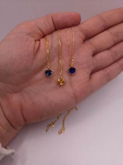 14Kt Gold Blue Sapphire Heart Pendant Necklace