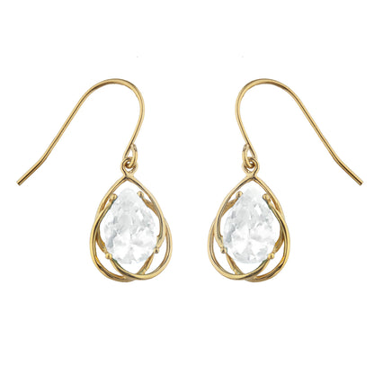 14Kt Gold 4 Ct White Sapphire Pear Teardrop Design Dangle Earrings