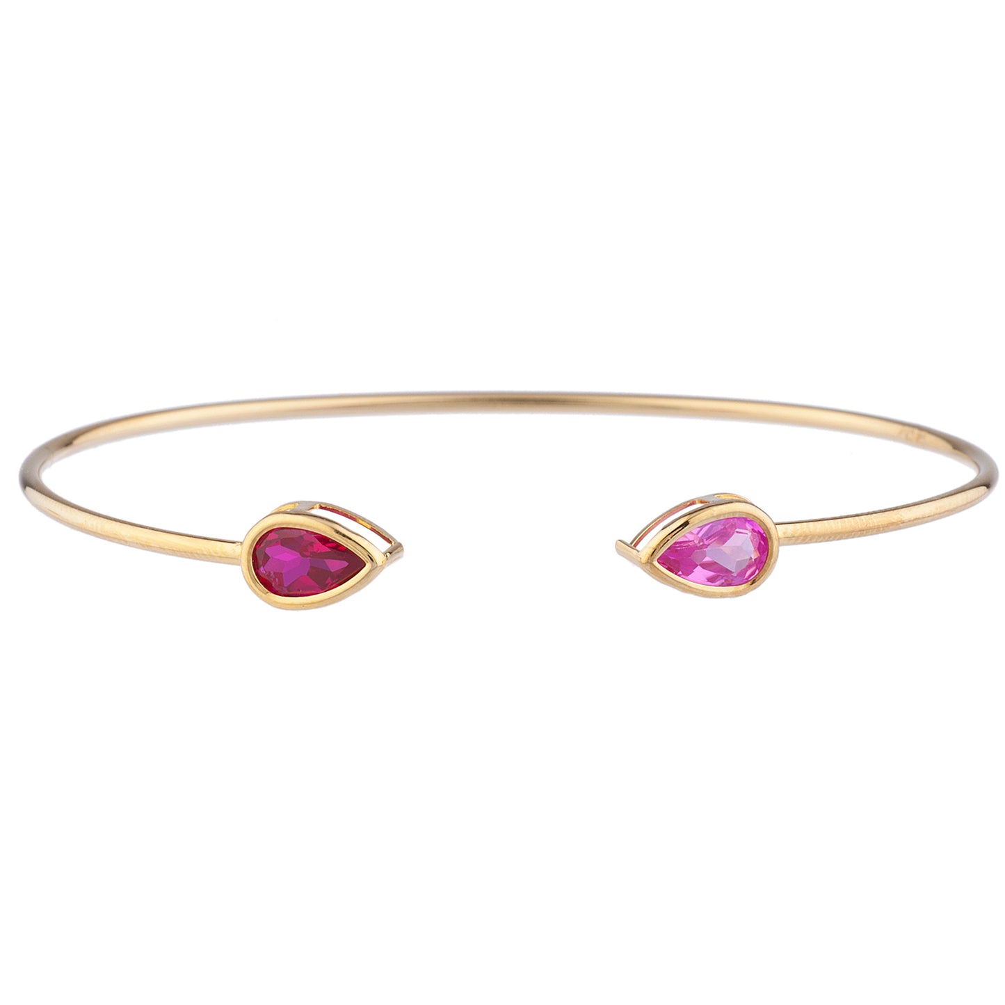 Created Ruby & Pink Sapphire Pear Bezel Bangle Bracelet 14Kt Yellow Gold Plated Over .925 Sterling Silver